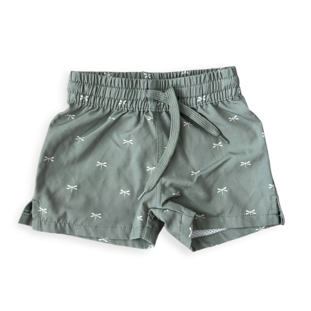 Jamie Kay Sage Green Dragonfly Print Swim Trunks 6-12M